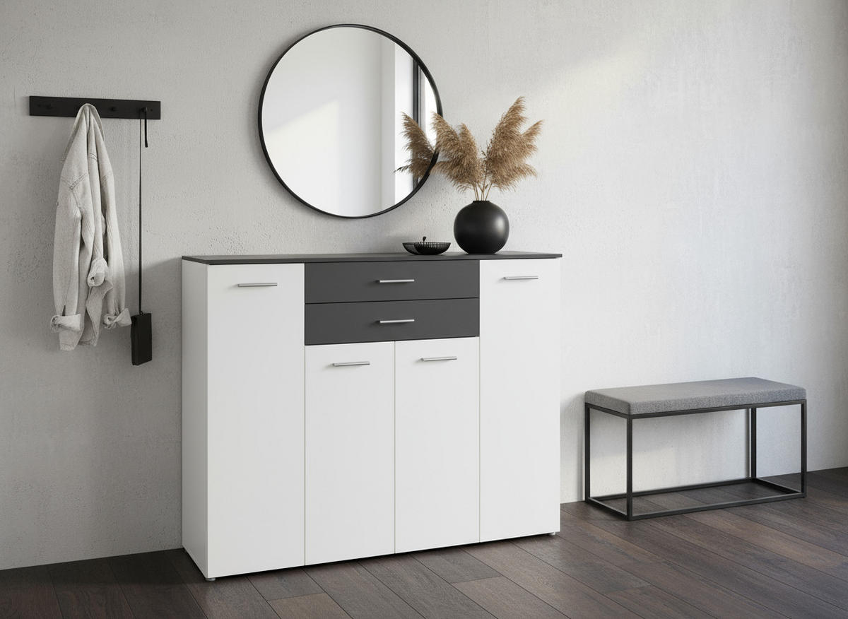 HIGHBOARD Kommode Prato - Anthrazit/Silberfarben, Holzwerkstoff/Kunststoff (156/123/39cm) - arthur berndt