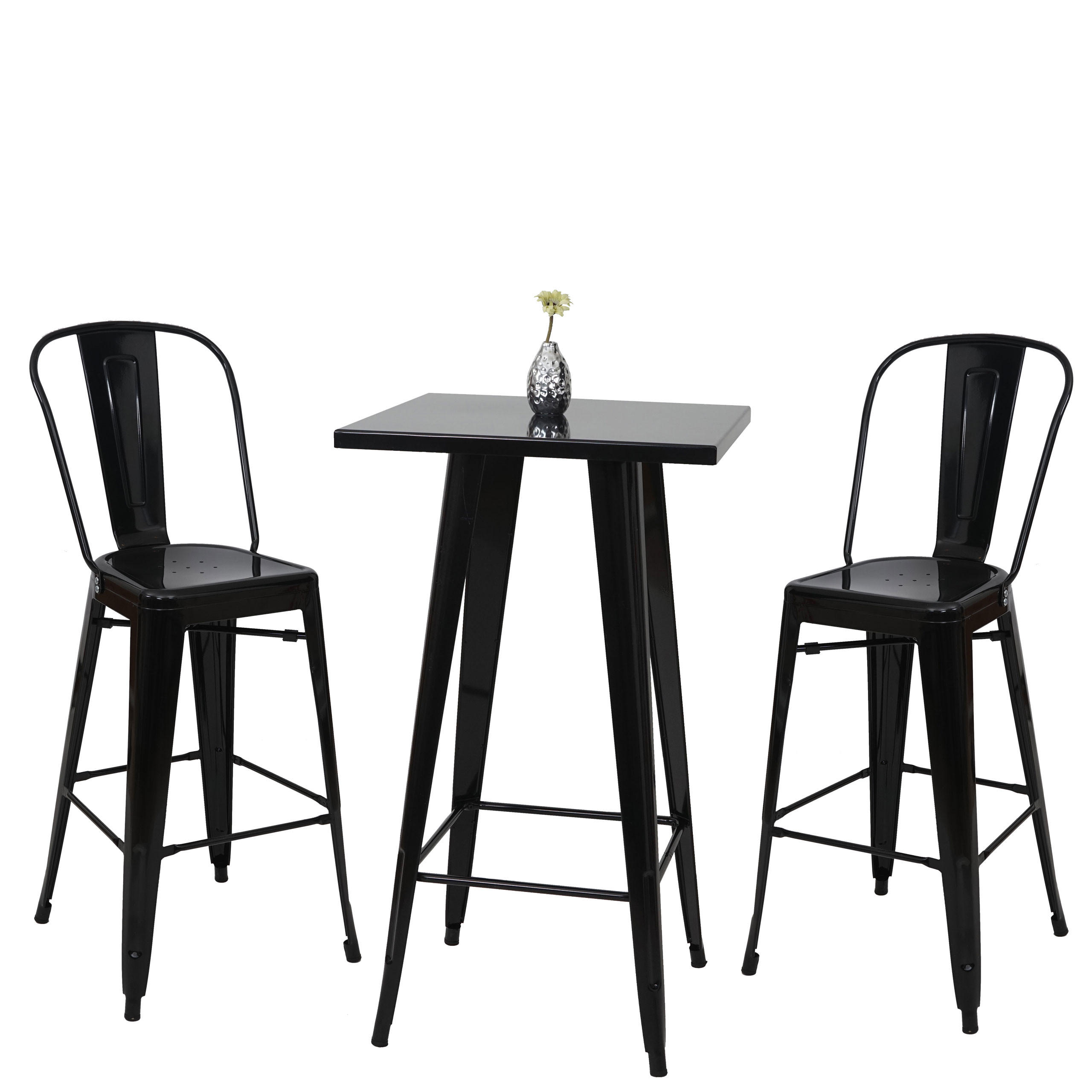 STEHTISCH-SET METALL eckig Schwarz 3er-Set - Schwarz, Metall (60/60/105cm) - MCW