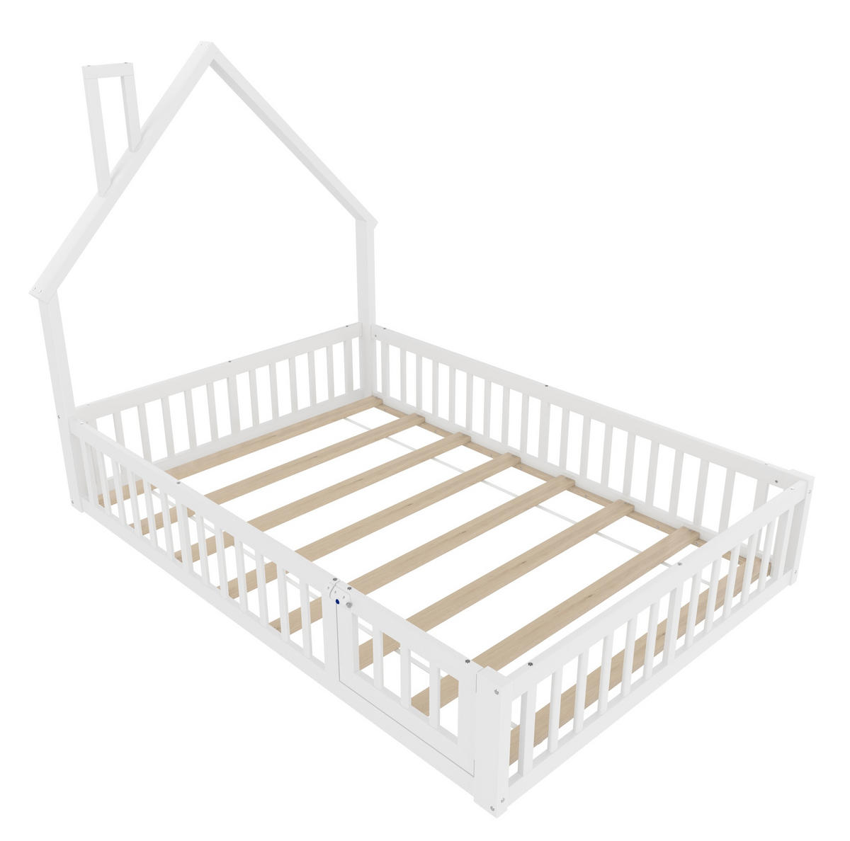 KINDERBETT 140/190 cm mit Lattenrost, Schornsteinform und Sicherheitsgitter, Weiß/Grau - Weiß, Holzwerkstoff (140/190cm) - Redom