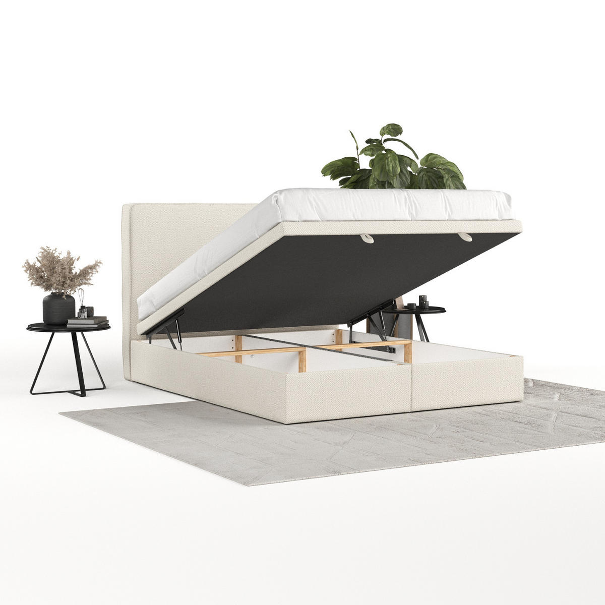 POLSTERBETT Hush mit Stauraum 180/200 cm Hellbeige im Alta Stoff - Sandfarben/Schwarz, Holz/Holzwerkstoff (180/200cm) - AltaBeds