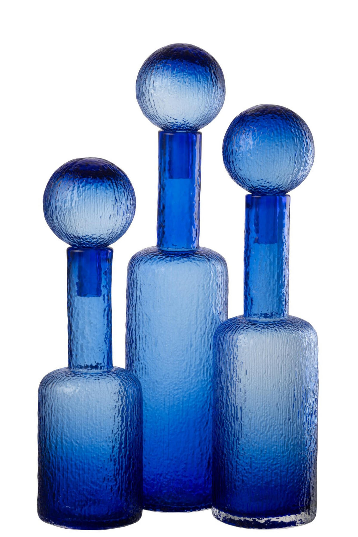 DEKOOBJEKT FLASCHE RELIEF Blau - Blau, Glas (12.5/56/12.5cm) - J-Line