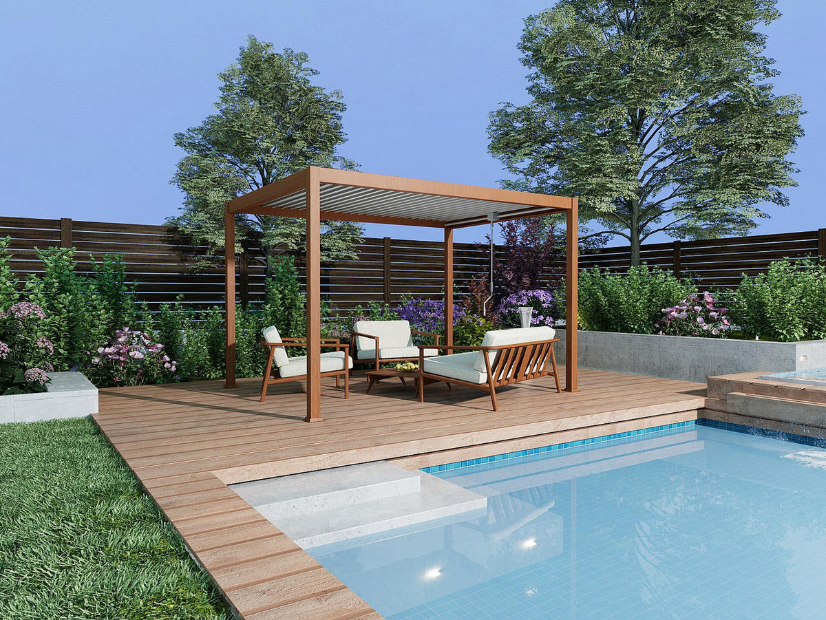 SELBSTTRAGENDE Pergola - 400 cm x 300 cm - metall - naturfarben dunkel Amalfi - Naturfarben, Metall (400/250/300cm) - Vente-Unique