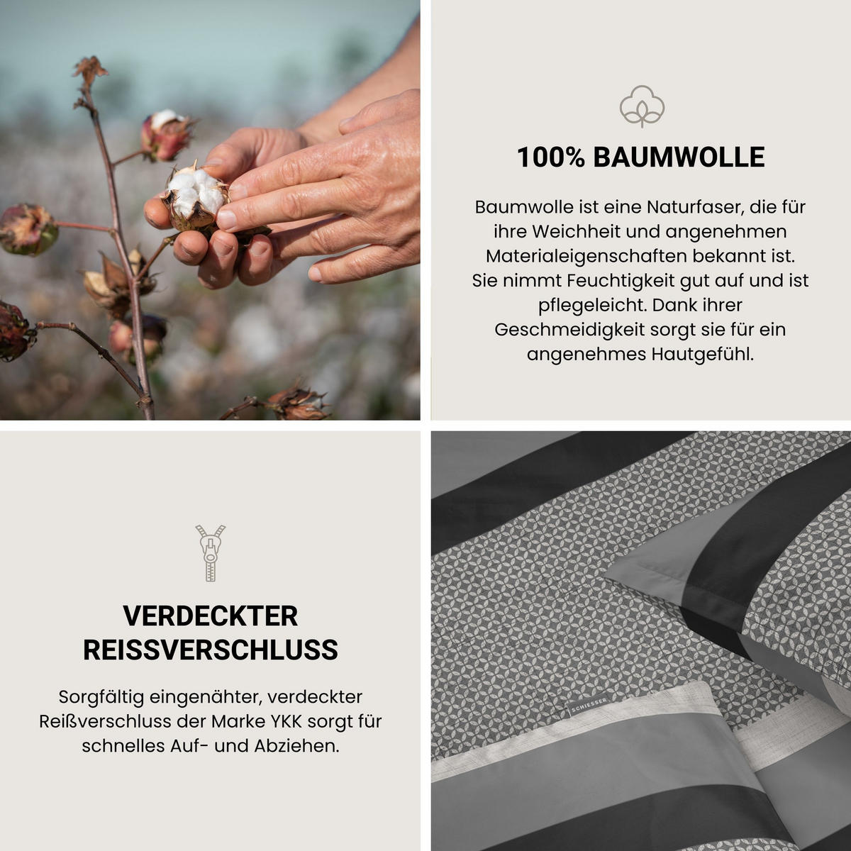 BETTWÄSCHESET Dion - Renforcé - 2-teilig - 155x220 cm - Grau - Grau, Textil (155/220cm) - SCHIESSER