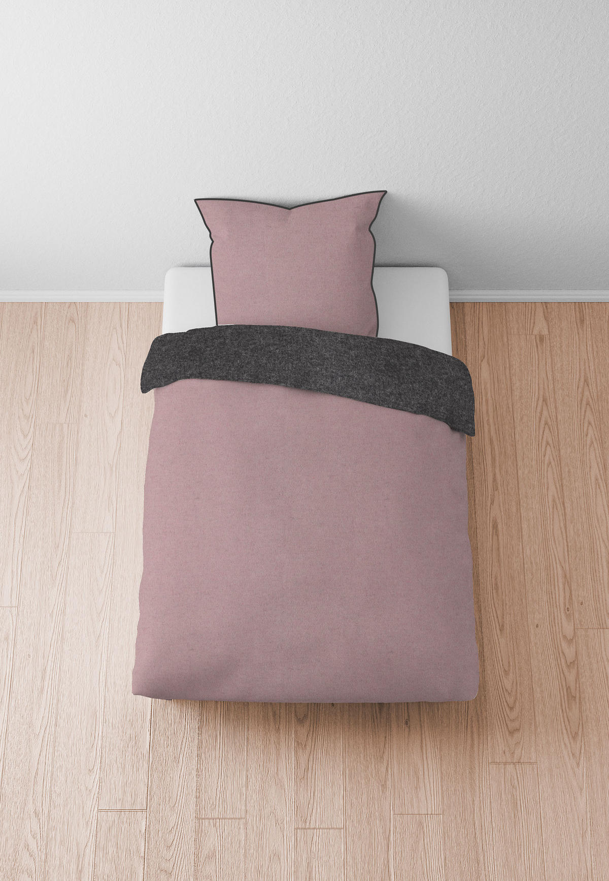 BETTWÄSCHE-GARNITUR Biber Melange UNI brombeer, 155x200 cm + 80x80 cm - Brombeere, Textil (155/200cm) - biberna
