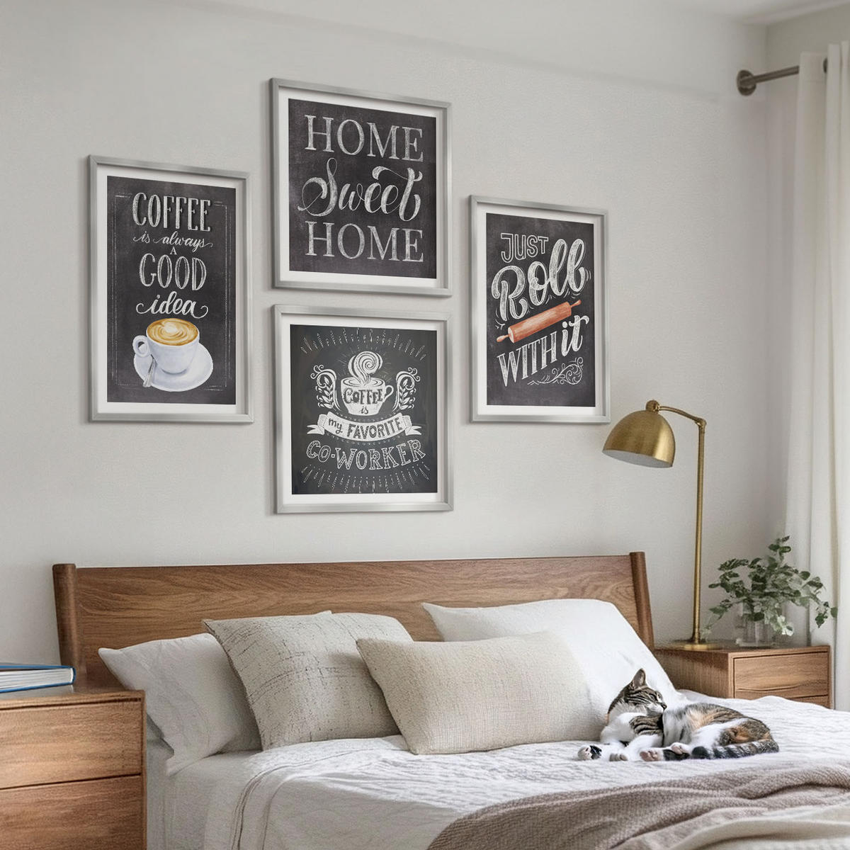 BILDER SET 4er Set - 50x50 cm & 40x60 cm Silberner Rahmen - Kaffeeroller, heimelige Wärme - Silberfarben, Kunststoff (50/50cm) - TULUP