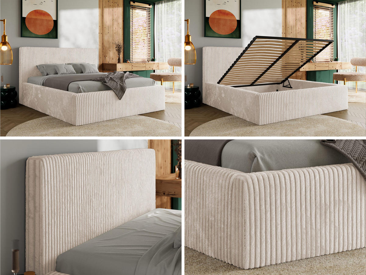 POLSTERBETT TILIANO CLASSIC 180/200 - Beige Cord - Multipocket-Matratze - Beige, Textil (180/200cm) - MKS