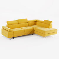 ECKSOFA CAROLINE Rechts Gelb matter Veloursstoff mit Schlaffunktion und Bettkasten - Chromfarben/Gelb, Textil (253/190cm) - Barchello