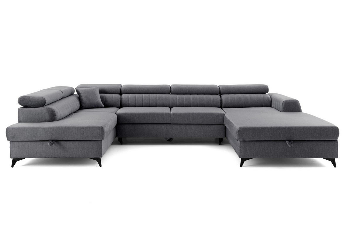 ECKSOFA U-Form PIERO U Links mit Schlaffunktion 125x260 Velours Dunkelgrau - Dunkelgrau/Schwarz, Holz/Textil (350/90/203cm) - Muffo