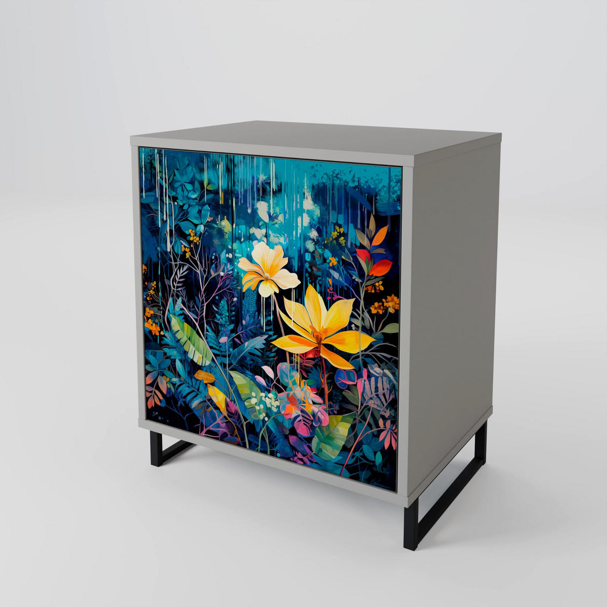SIDEBOARD MIDNIGHT BLOSSOM, Grau, 57,5x42x57,5 cm, Ohne Füße - Multicolor/Grau, Holzwerkstoff (57.5/57.5/42cm) - SpaceRebels