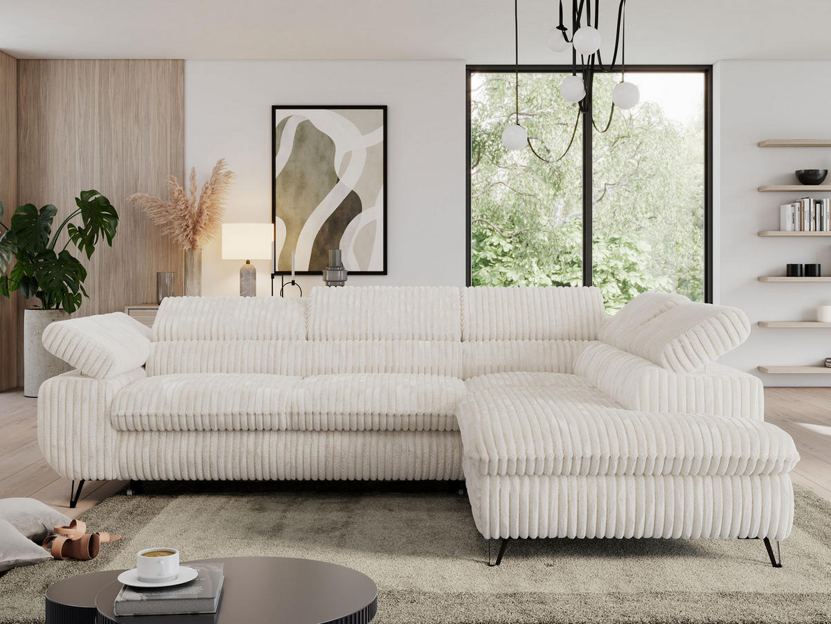 ECKSOFA PEDRO L Beige Cord - Rechts Seite - Beige/Schwarz, Textil/Metall (273/208cm) - MKS