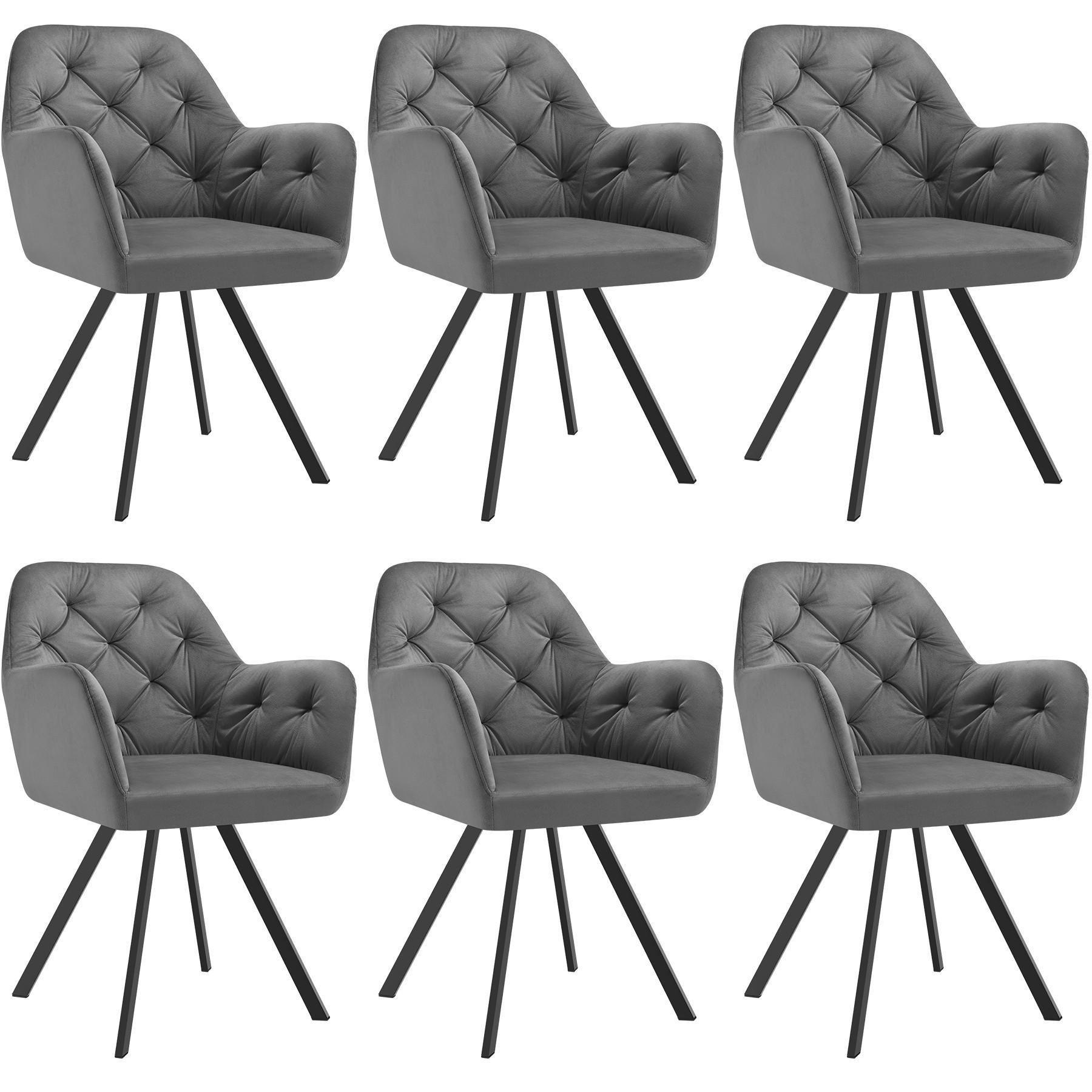 ARMLEHNSTUHL 6er Set drehbar Samt Lucia 58 x 58 x 87 cm, anthrazit - Anthrazit, Kunststoff (58/87/58cm) - tectake
