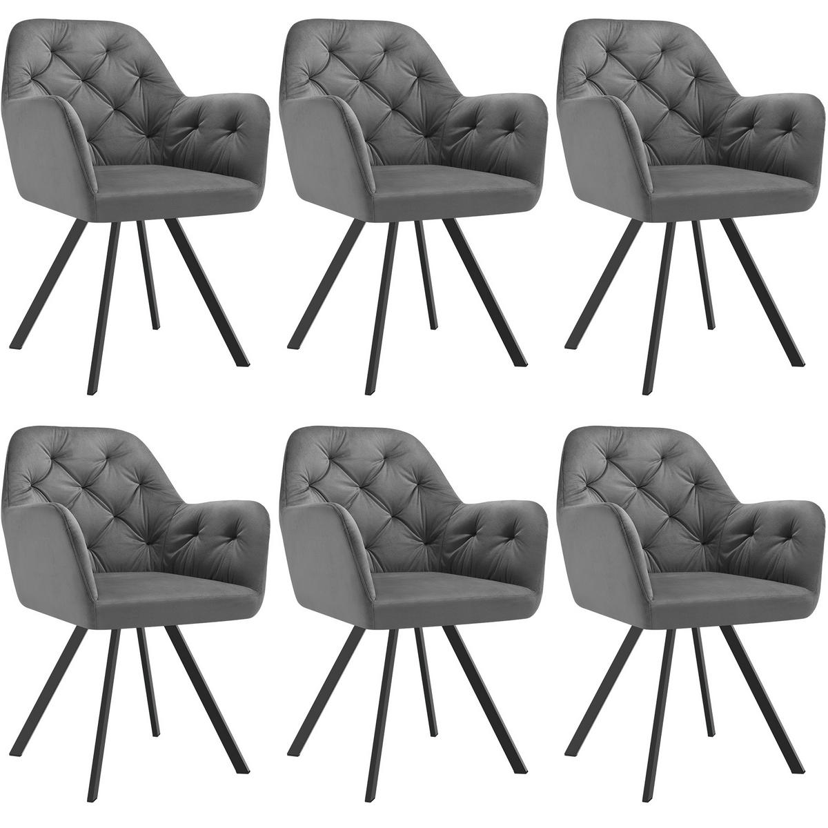 ARMLEHNSTUHL 6er Set drehbar Samt Lucia 58 x 58 x 87 cm, anthrazit - Anthrazit, Kunststoff (58/87/58cm) - tectake