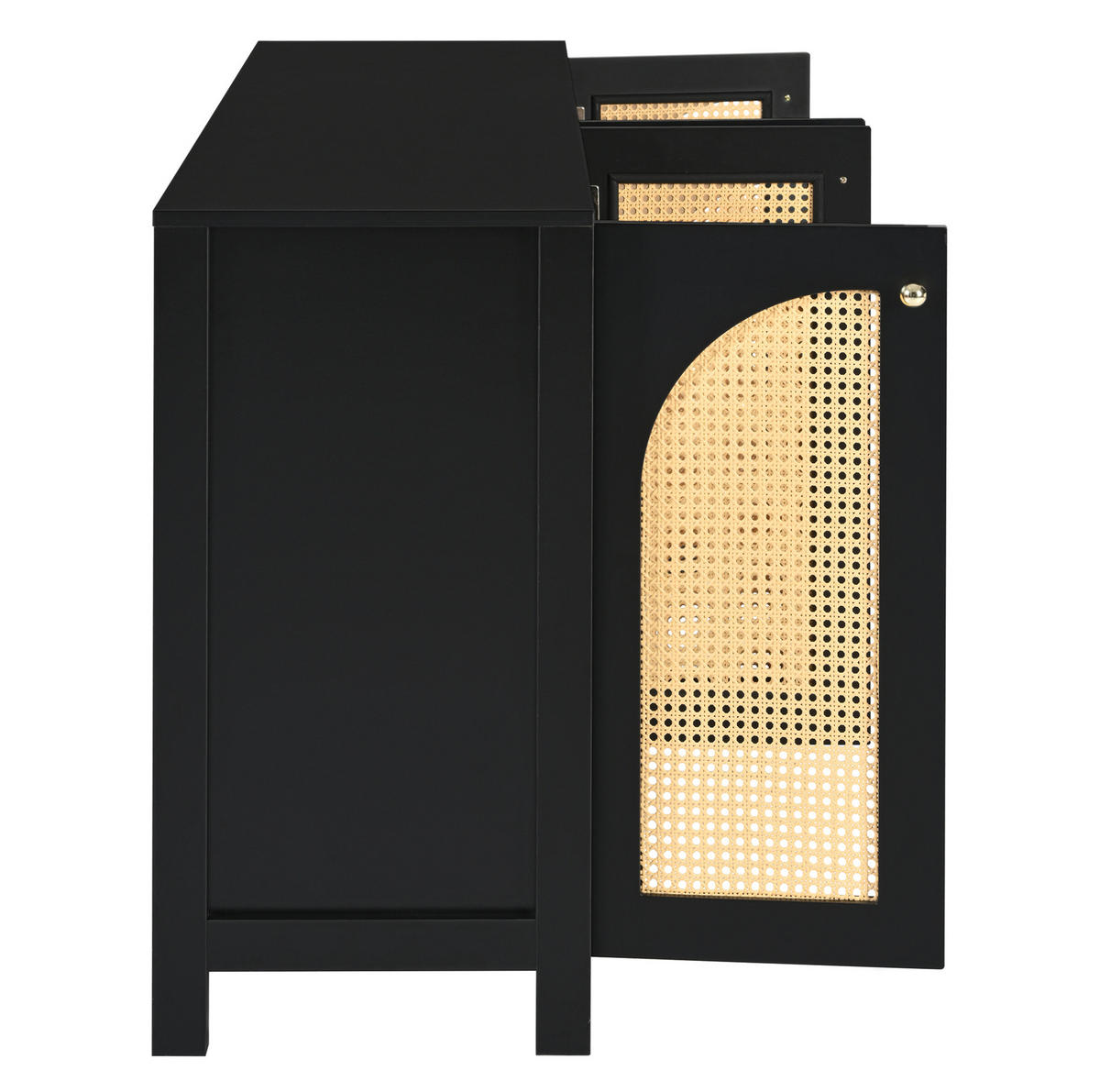 SIDEBOARD mit 4 Türen in Schwarz – mit Rattan-Optik & viel Stauraum - Schwarz, Holzwerkstoff (145/40/80cm) - BEAOK