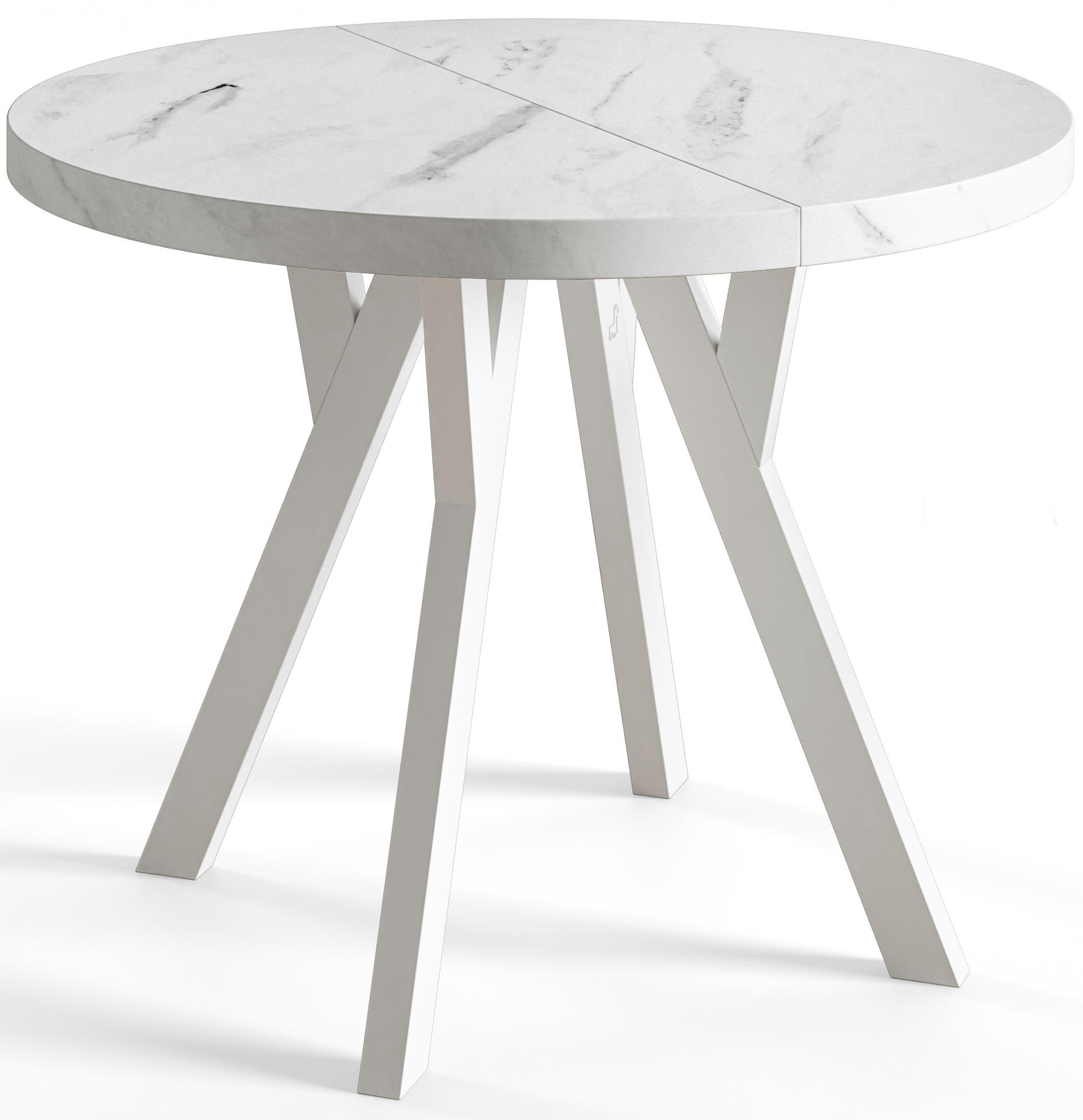 ESSZIMMERTISCH OVO, ausziehbarer Tisch 110 cm bis 210 cm, Farbe: MARMUR, mit Holzbeinen in Farbe Weiß - Hellgrau/Weiß, Holzwerkstoff (110/110/77cm) - Alpi-Möbel