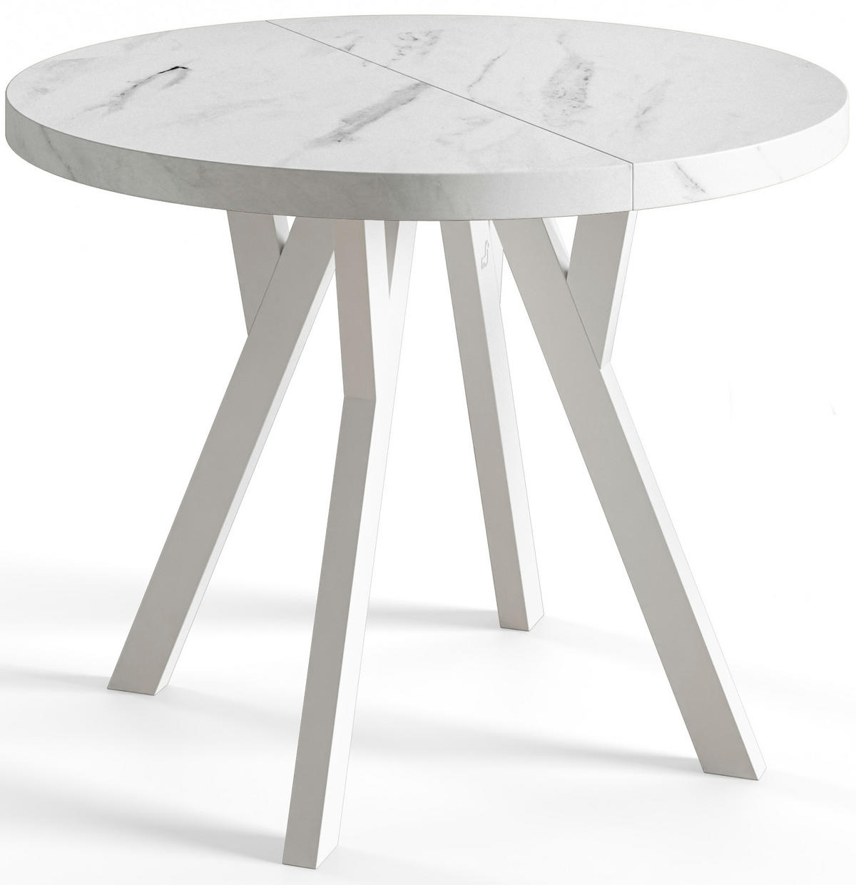 ESSZIMMERTISCH OVO, ausziehbarer Tisch 80 cm bis 130 cm, Farbe: MARMUR, mit Holzbeinen in Farbe Weiß - Hellgrau/Weiß, Holzwerkstoff (80/80/77cm) - Alpi-Möbel