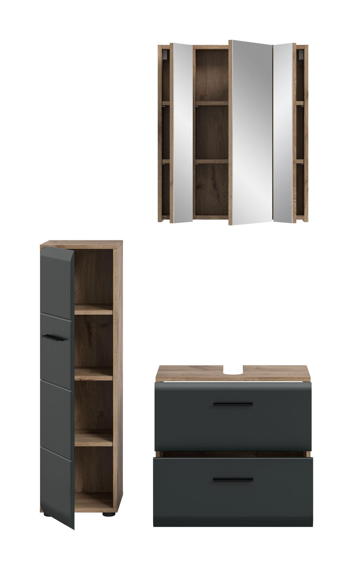 BADEZIMMER Alba 3-tlg. (B/H/T: ca. 105/185/30 cm) in Nox Oak /schwarz matt - Eichefarben, Holz (105/185/30cm)