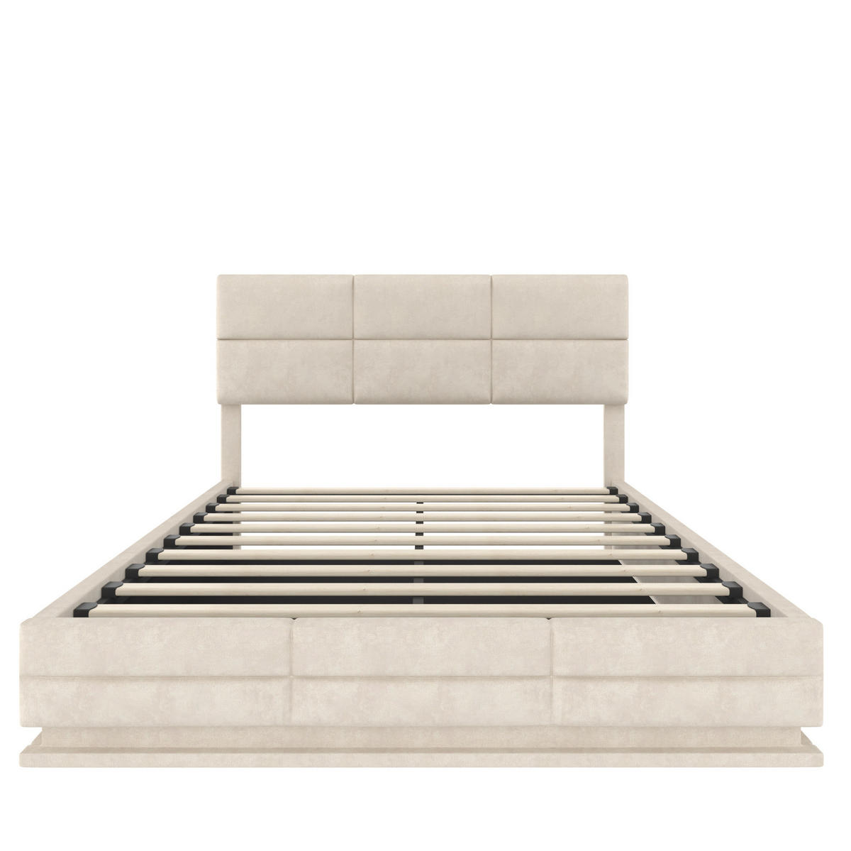 POLSTERBETT aus Samt 140x200 cm Beige mit LED-Beleuchtung, USB-Anschlüssen und Stauraum - Beige, Textil (140/200cm) - IVMEU