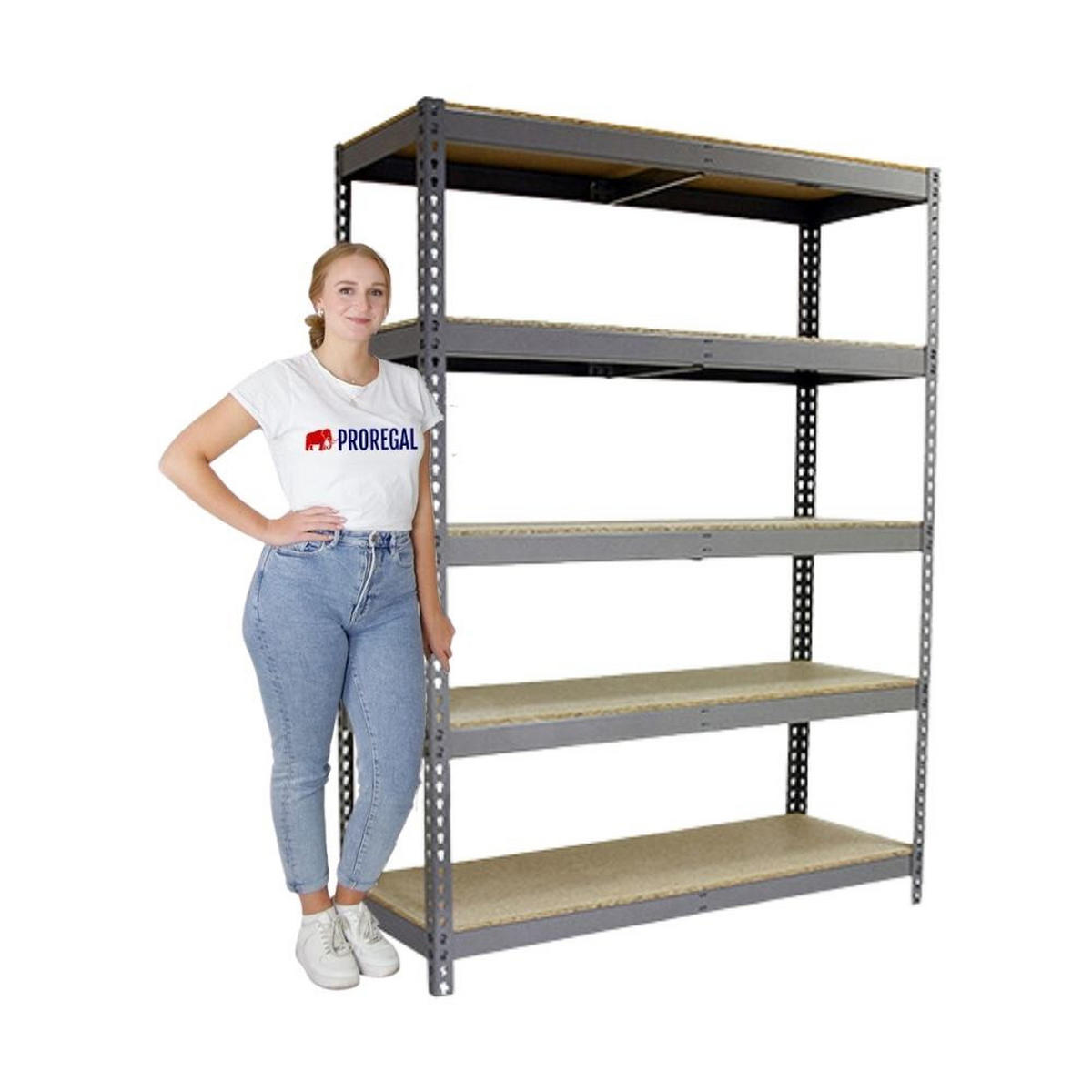 SCHWERLASTREGAL WOOD YETI FIVE | HxBxT 200x150x75cm | Fachlast 400kg | Grau - Grau, Metall (150/200/75cm) - PROREGAL