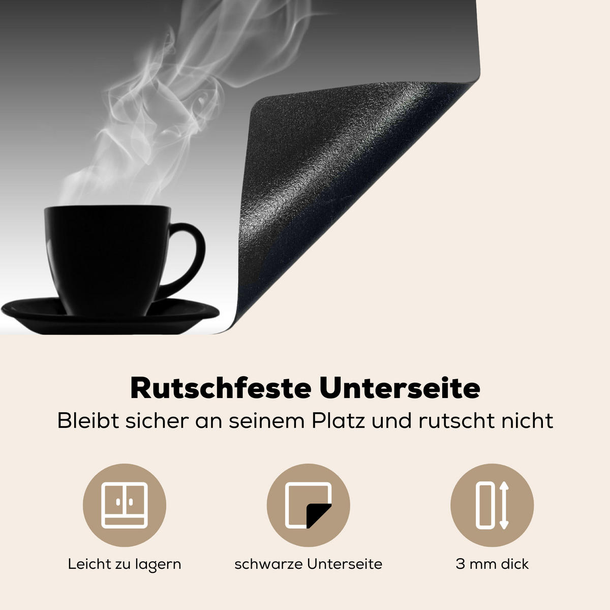 HERDABDECKPLATTE Kaffee - Herz - Schwarz und weiß - Tassen 65x52 cm - Weiß, Kunststoff (65/0.2/52cm) - MuchoWow