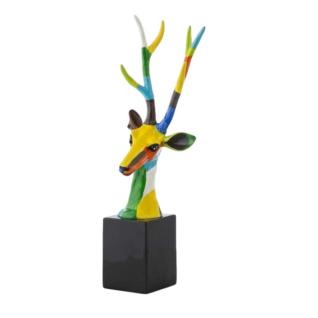 SKULPTUR Hirsch 54 cm Bunt Handbemalt mit Sockel Polyresin Dekofigur - Multicolor, Kunststoff (30/54/30cm) - COCOMaison