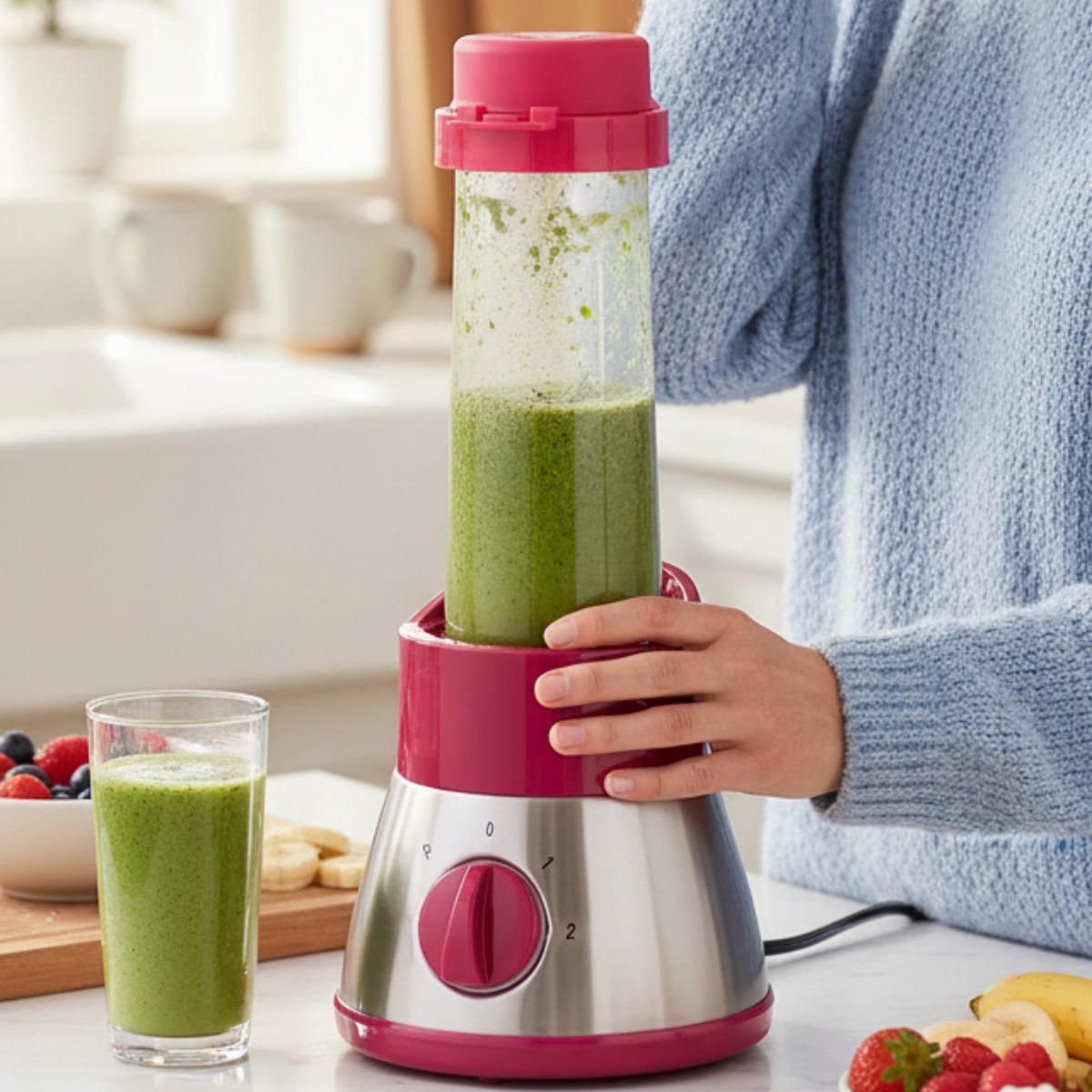 SMOOTHIE MAKER BL 7591 Pink 400W ToGo Mixer - Pink, Glas/Kunststoff (25/25/25cm) - Mia