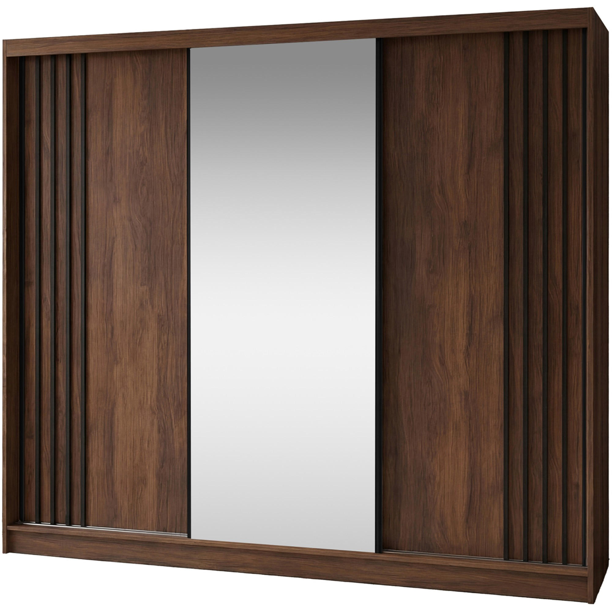 Beautysofa SKŘÍŇ S POSUVNÝMI DVEŘMI Nela II se zásuvkami a zrcadlem, 240 / 216 / 61 cm, ořech + černá