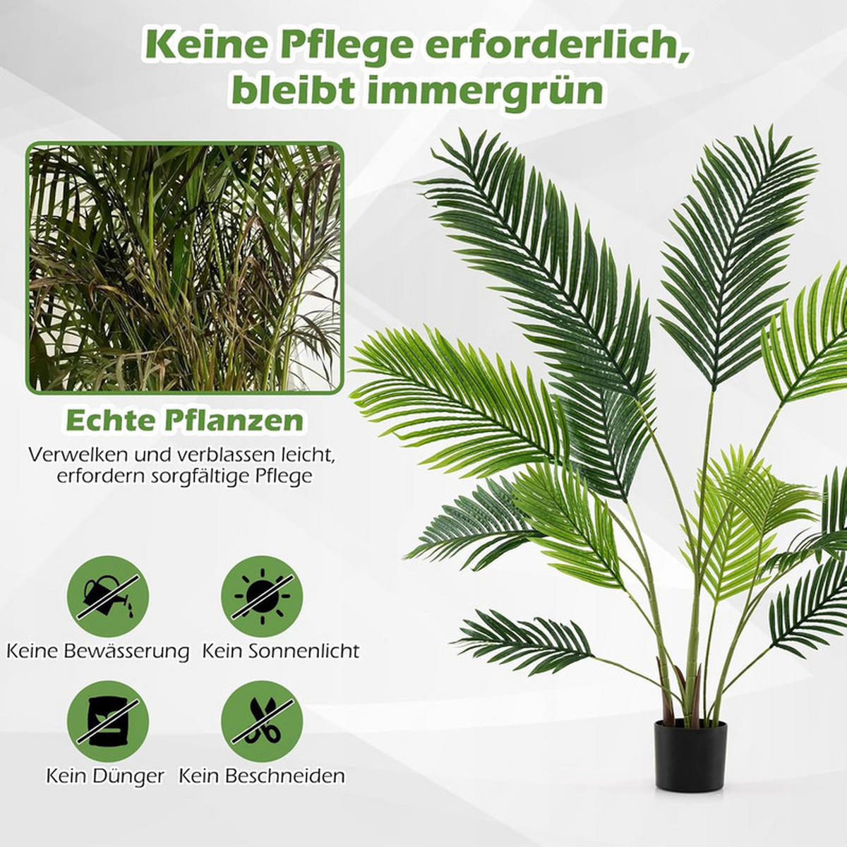 KÜNSTLICHE ARECA-PALME im Topf grün(2er-Set) - Grün, Kunststoff (140cm) - COSTWAY