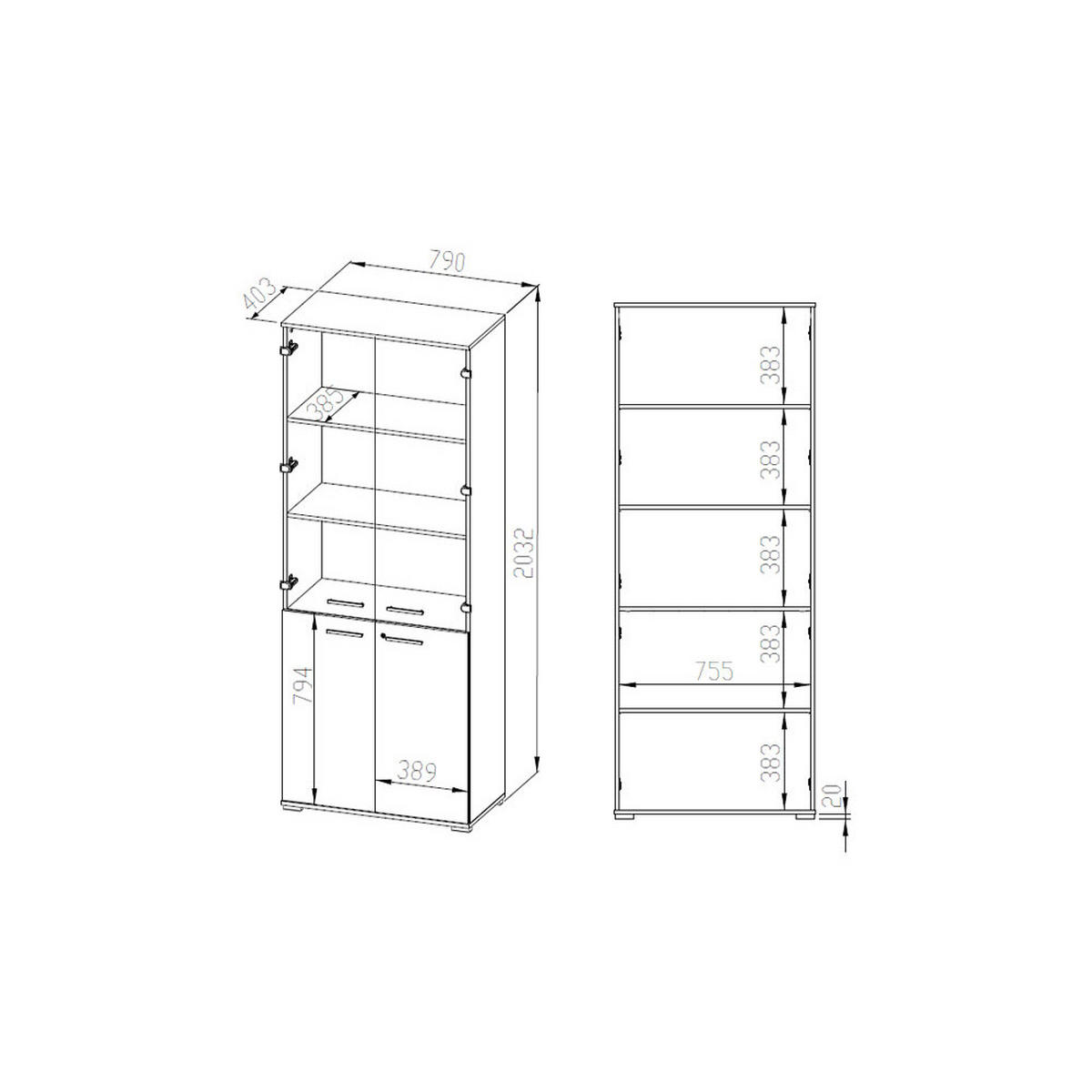 AKTENSCHRANK Optimal Sonoma Eiche hell / Grauglas 79 / 41 / 204cm - Braun/Grau, Holz/Holzwerkstoff (79/204/41cm) - Feldmann-Wohnen