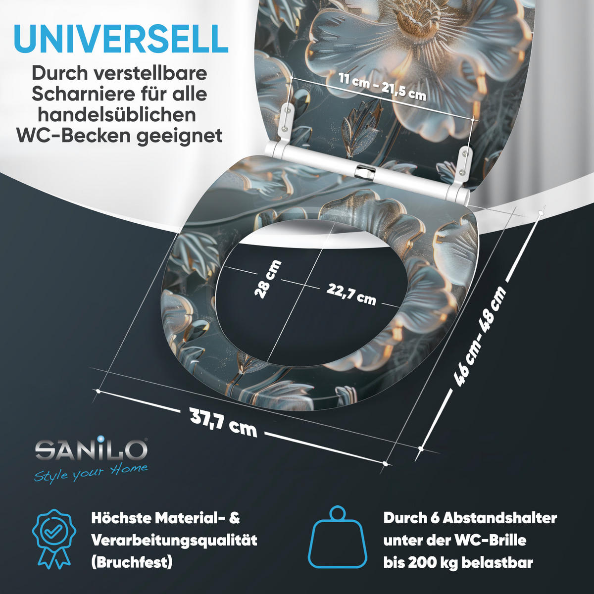 WC-SITZ mit Absenkautomatik & Top Fix Frostia - Grau, Holzwerkstoff (37.7/5.5/48cm) - Sanilo