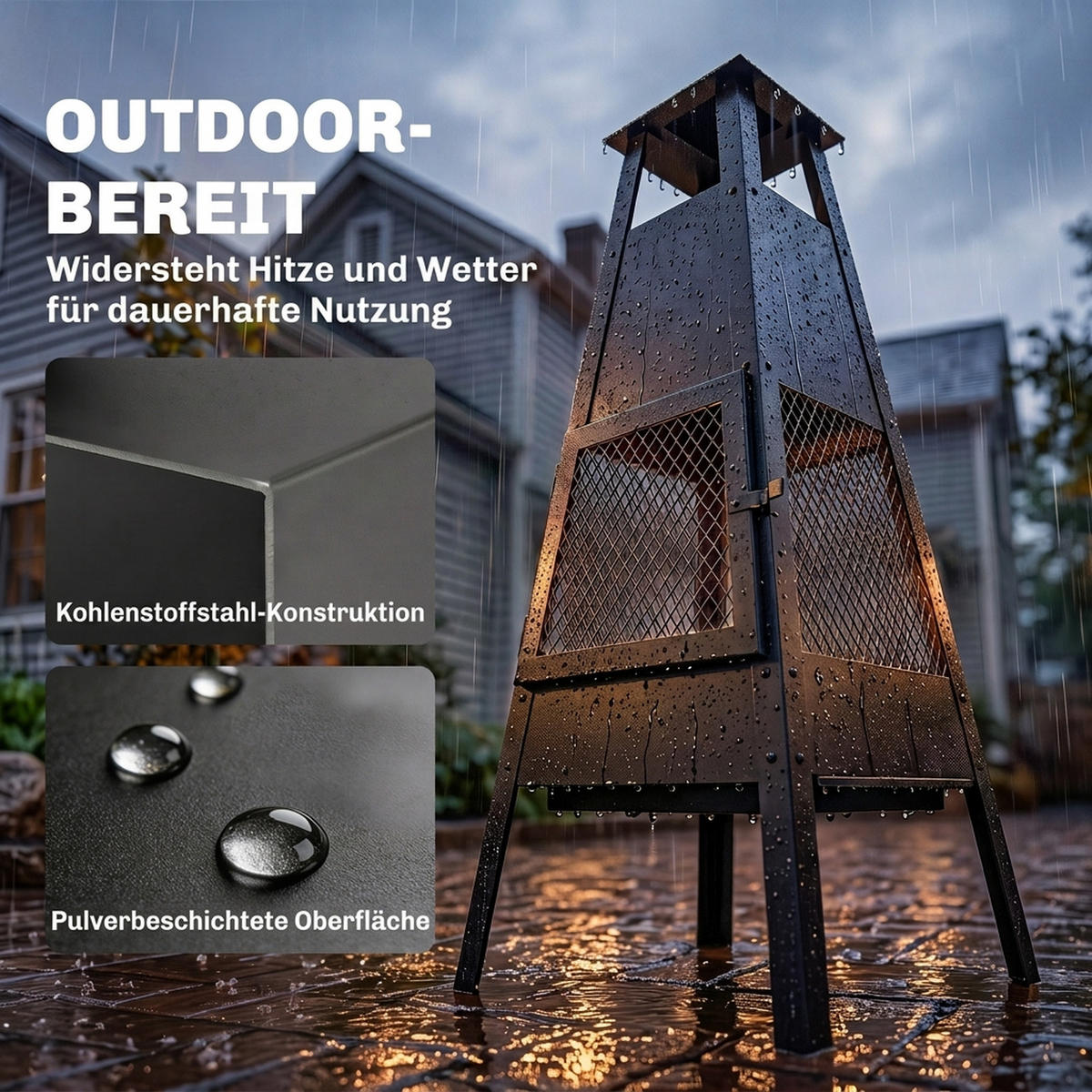 FEUERSTELLE Kohlenstoffstahl Schwarz - Schwarz, Metall (40.5/97/41cm) - Outsunny
