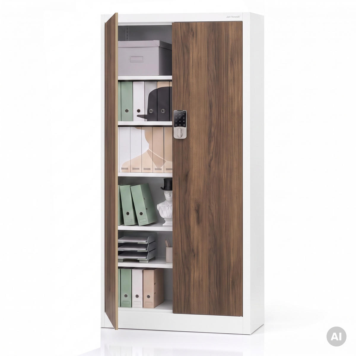BÜROSCHRANK mit Zahlenschloss DANIEL 185x90x40 cm - Nussbaumfarben/Weiß, Metall (90/185/40cm) - Jan Nowak