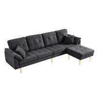 ECKSOFA 4-Sitzer mit flexiblem Hocker, DE-42943, Dunkelgrau - Dunkelgrau, Metall (250/70cm) - ComfortXL