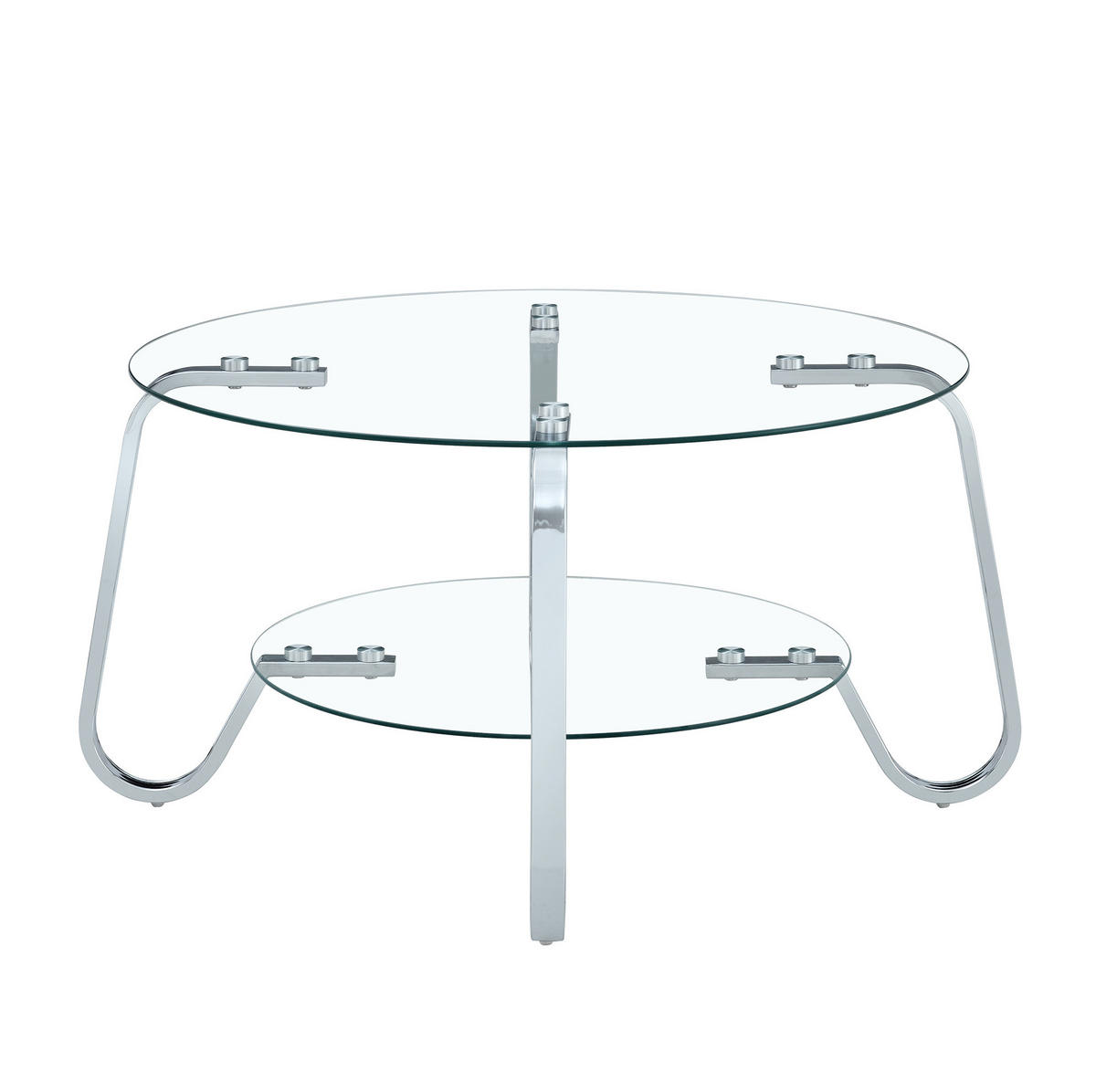 COUCHTISCH 2-stufig rund Metall Silber mit Glas - Grau, Metall (80/80/45cm) - Meubliv