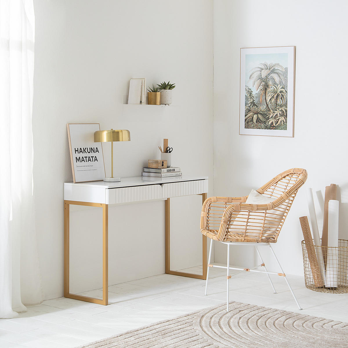 SCHREIBTISCH - Goldfarben, Holzwerkstoff/Metall (40/110/75cm) - home24