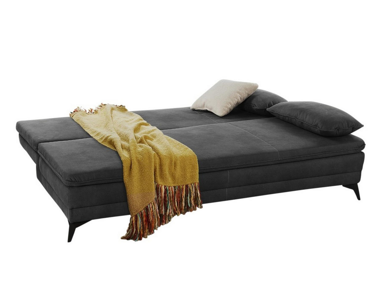 DAUER-SCHLAFSOFA Wellenunterfederung integr.Topper Bettkasten B202/T105/H90 cm, Liegefläche 158x199 cm, Mikrofaser Dunkelgrau Anthrazit / 15159 - Dunkelgrau/Anthrazit, Textil/Metall (202/90/105cm) - luma-home