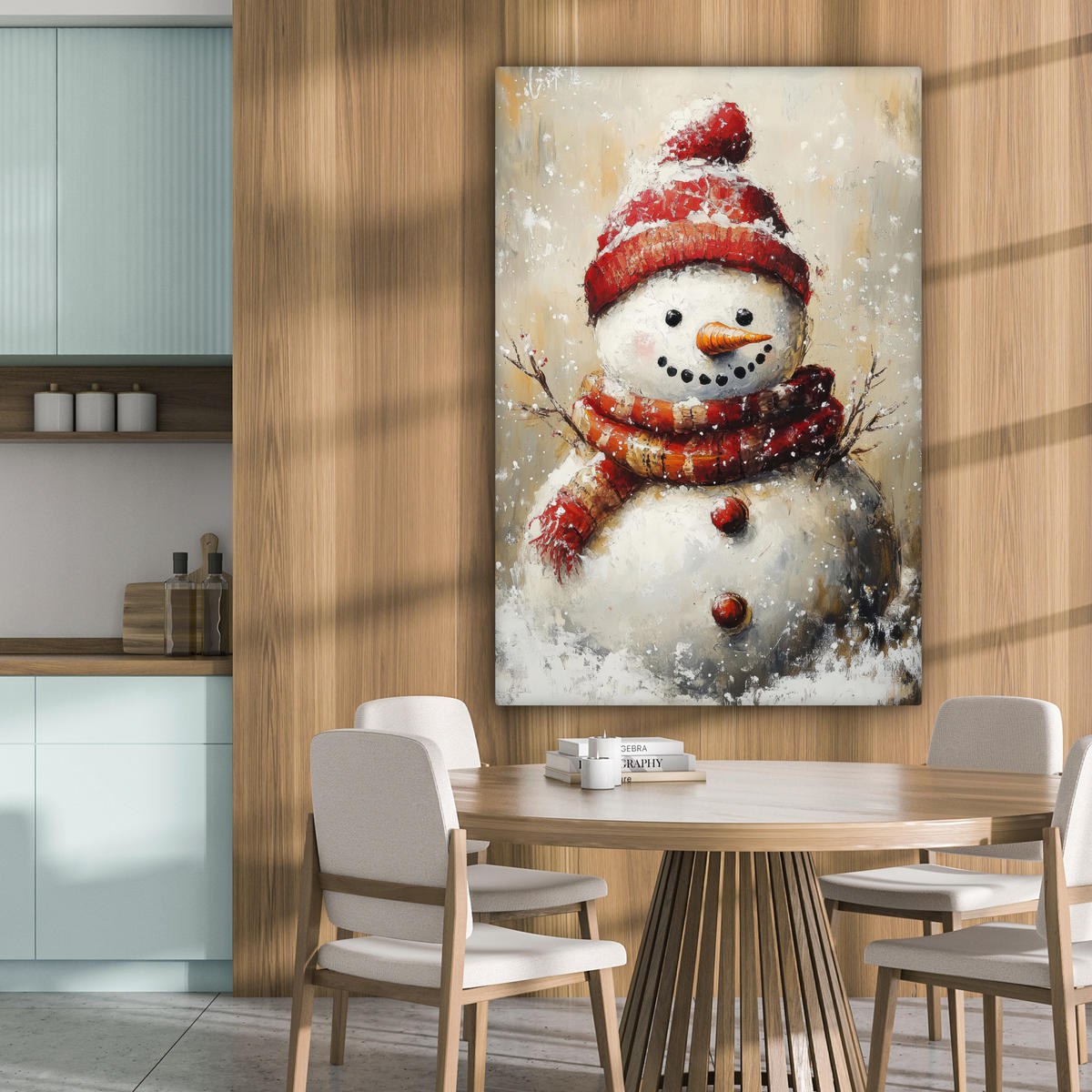 LEINWANDBILD Schneemann - Winter - Schnee - Beige 90x140 cm - Weiß, Textil (90/140cm) - MuchoWow