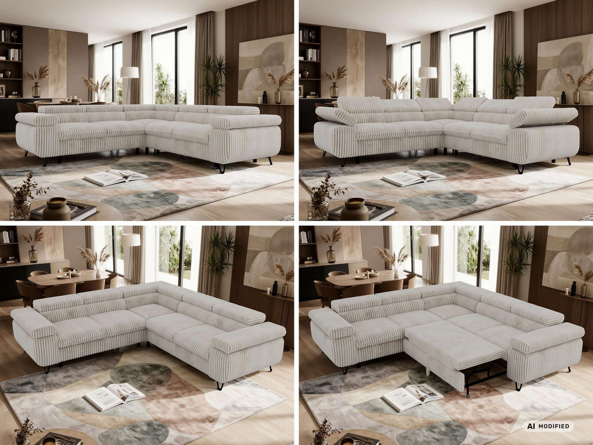 ECKSOFA QUADRO L - Beige Cord - Links Seite - Beige/Creme, Textil/Metall (269/269cm) - MKS