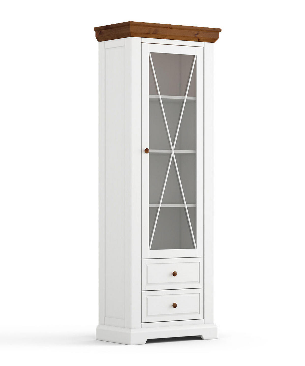 STANDVITRINE Marone Elite Weiß / Kiefer Tabak 70 / 41 / 200cm - Dunkelbraun/Weiß, Holz (70/200/41cm) - Feldmann-Wohnen