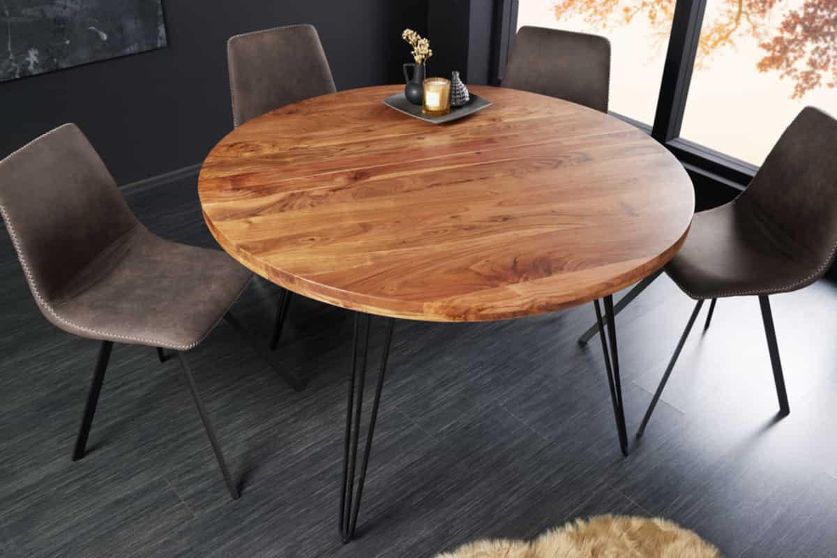 ESSTISCH SCORPION rund Akazie Natur 120cm - Schwarz/Braun, Holz/Metall (120/120/77cm) - riess-ambiente
