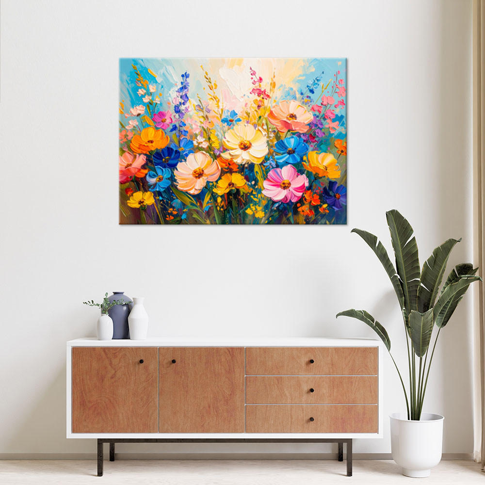 LEINWANDBILD Bunte Wildblumen 90x60cm - Multicolor, Textil (90/60cm) - Feeby