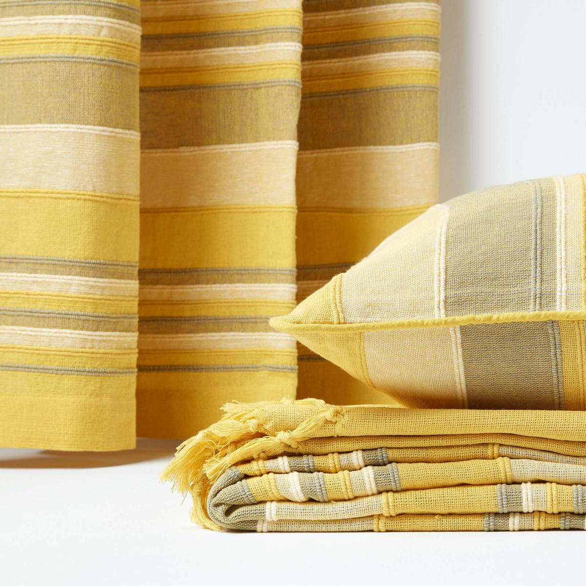 WOHNDECKE Morocco 150/200 cm, 100% Baumwolle gestreift - Gelb, Textil (150/200cm) - Homescapes