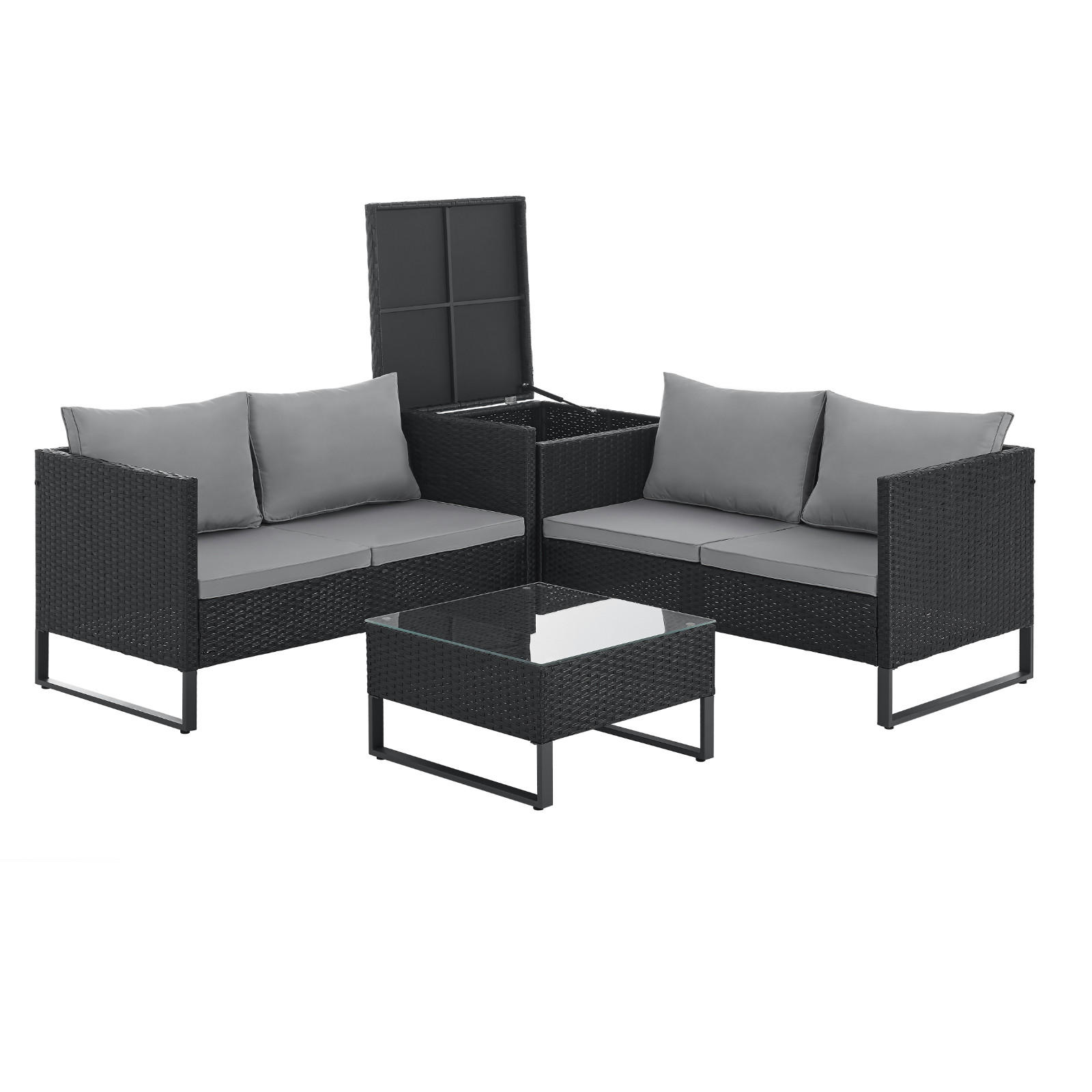 RATTANLOUNGE KANSAS Schwarz - Schwarz/Grau, Kunststoff - SVITA