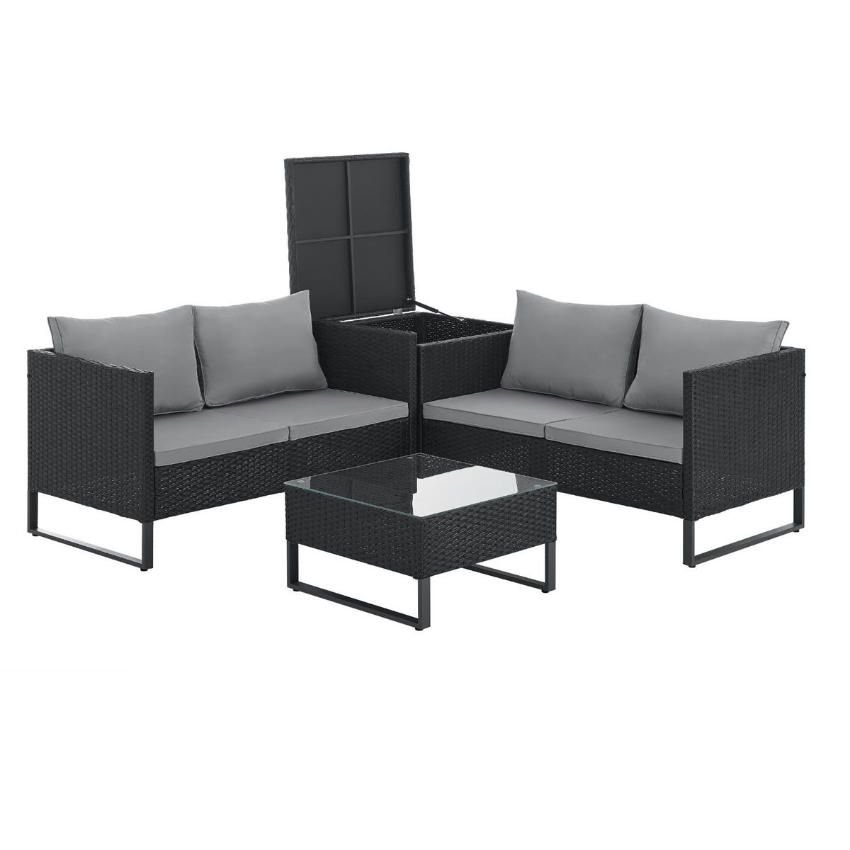 RATTANLOUNGE KANSAS Schwarz - Stauraum