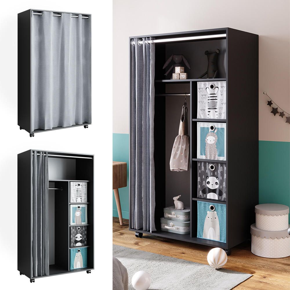 KLEIDERSCHRANK Doros Grau 100 x 168 cm offen, mit Rollen - Grau, Holzwerkstoff (100/168/50cm) - Vicco