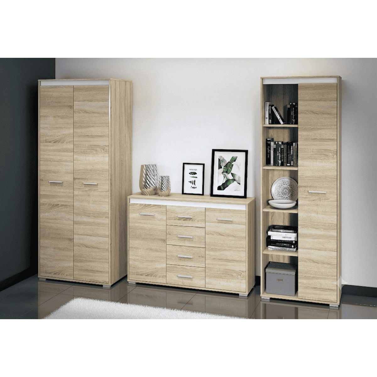 WOHNZIMMER Set 3-tlg. – Avo – Eichefarben - Eichefarben, Holzwerkstoff (80/200/50cm) - hi-markt