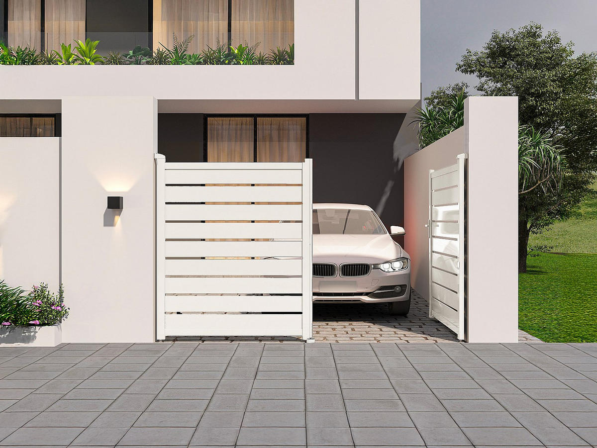 FLÜGELTOR - 300cm x 4.6cm - Aluminium - weiß - PRIMO - Weiß, Metall (300/178cm) - Vente-Unique