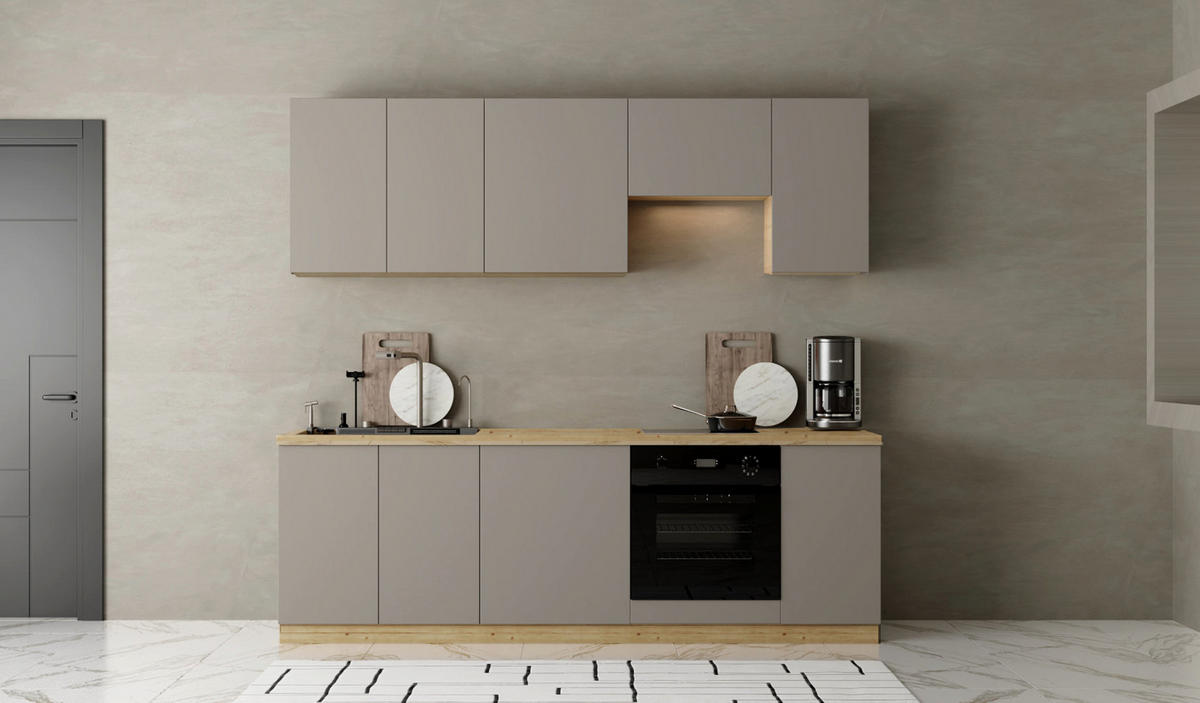 KÜCHENZEILE – Küchenblock 240 cm VELORA – KU-S46 – Beige - Beige, Holzwerkstoff (240/214/52cm) - hi-markt