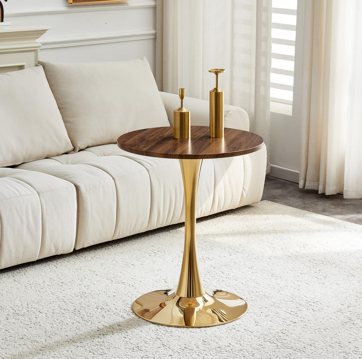 BEISTELLTISCH 60/72 cm Gold/Walnuss aus MDF und Metall mit Thermoform-Oberfläche - Goldfarben, Holzwerkstoff (60/60/72cm) - OKMYHOME