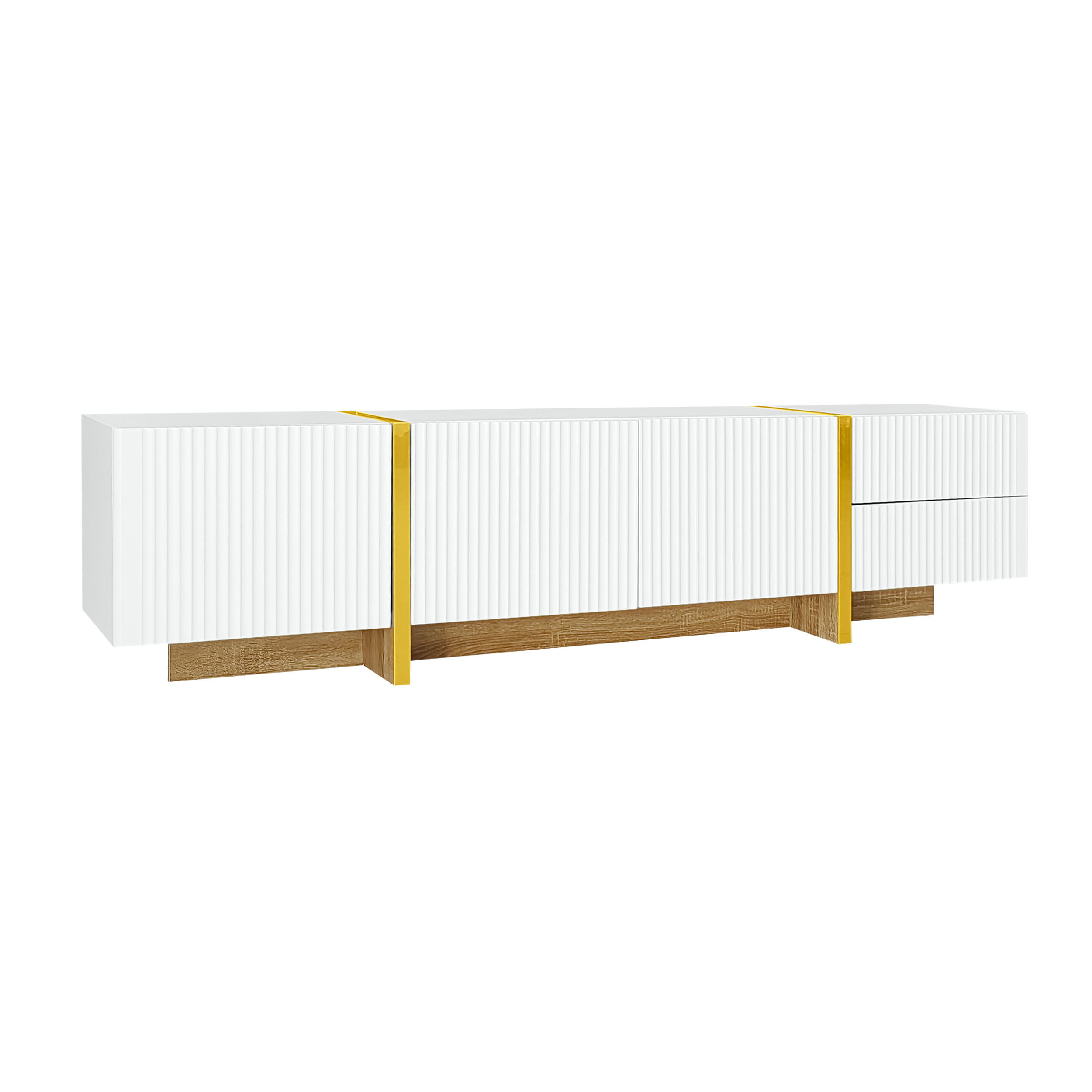 TV Lowboard Colorblock, Türen, Schubladen, Weiß Hochglanz Schwarz - Weiß, Holz (190/45/35cm)