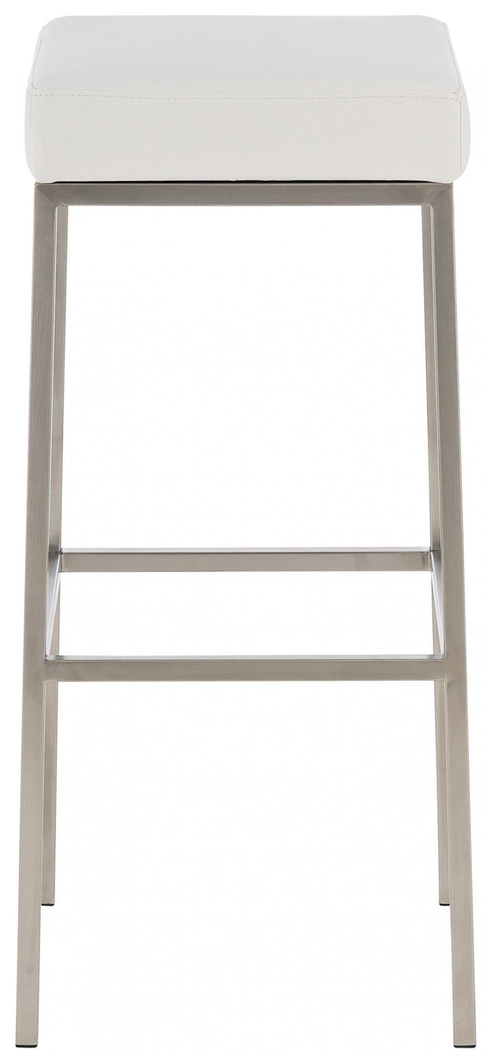 BARHOCKER 2er Set Lederlook weiß - Edelstahlfarben/Weiß, Textil/Metall (37/85/37cm) - CLP